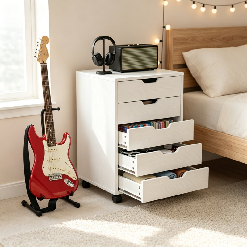 48 cm W 5 -Drawer Wheels / Casters included Mobile Filing Cabinet, White
