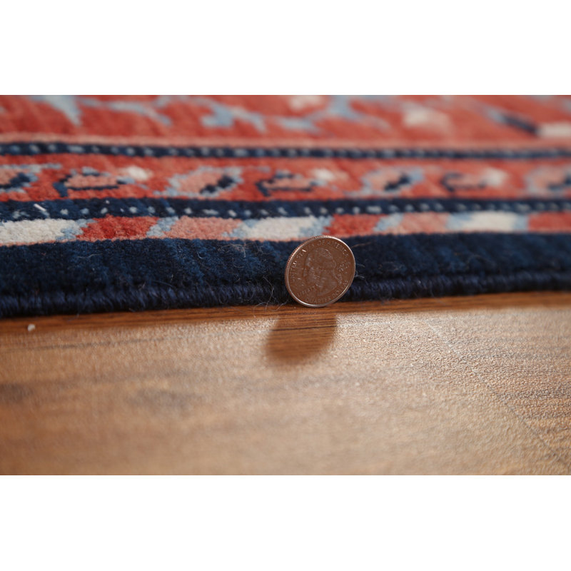 Tapis turc unique à motif floral Sarouk Farahan bleu marine / rouge / ivoire noué à la main 9 pi 9 po x 13 pi