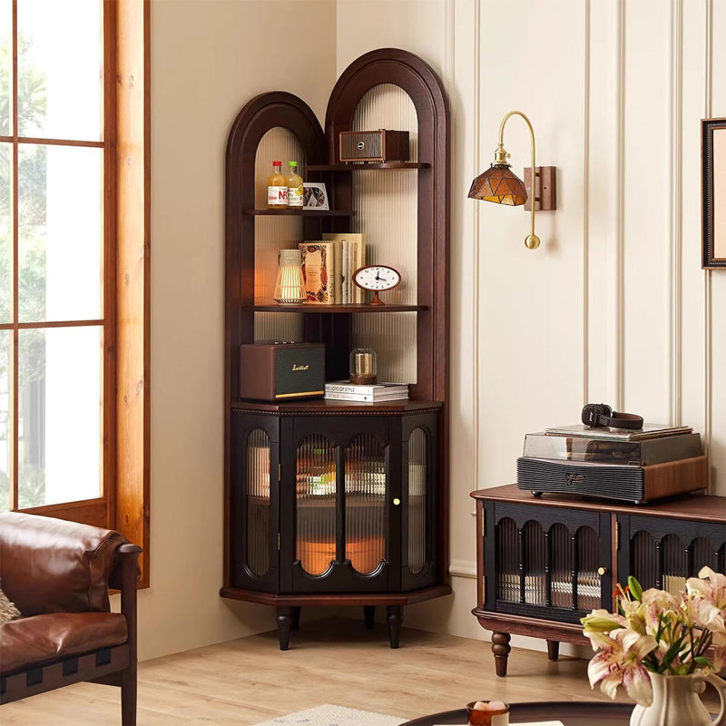 Armoire de coin en bois massif brun noisette