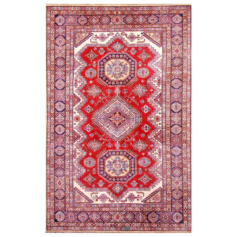 Tapis unique ivoire / bleu / rouge noué à la main de haute qualité