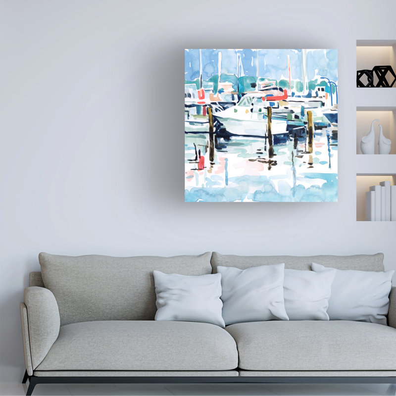 «Watercolor Marina I» par Emma Scarvey - peinture sur toile tendue, H 18 po x l 18 po x P 2 po