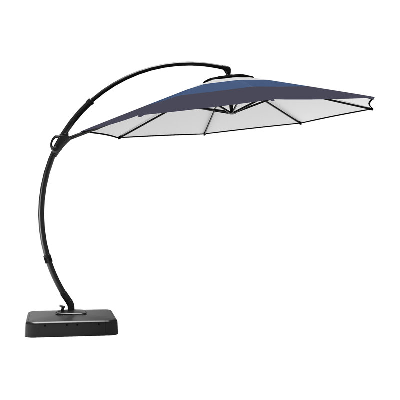  Parasol incurvé de patio en porte-à-faux de 11 pi de couleur dégradée résistant aux rayons UV avec base renforcée, Bleu