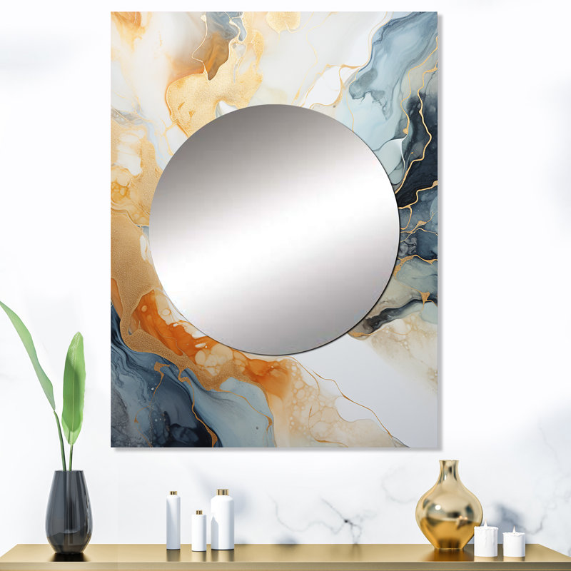 Ziniah abstrait, peinture de geyser beige et doré I - miroir mural décoratif de formes abstraites, miroir moderne, impression d'art en métal
