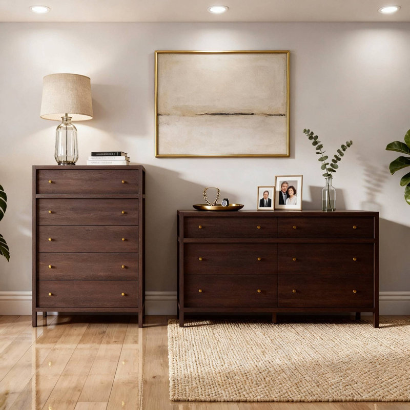 Commode 6 tiroirs 64 "Mid-Century, Café