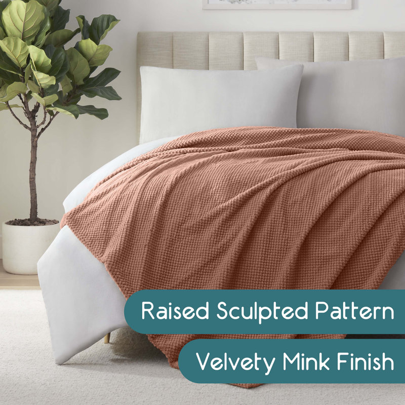 Vellux Plush Texture Blanket, Twin, Copper