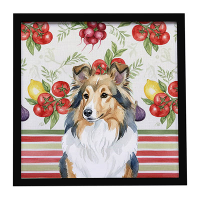 Sable Sheltie Vegetables Framed Metal Print