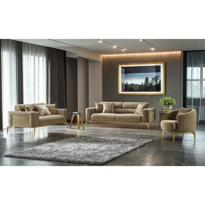 Bombee 3 - Piece Velvet Living Room Set by Everly Quinn