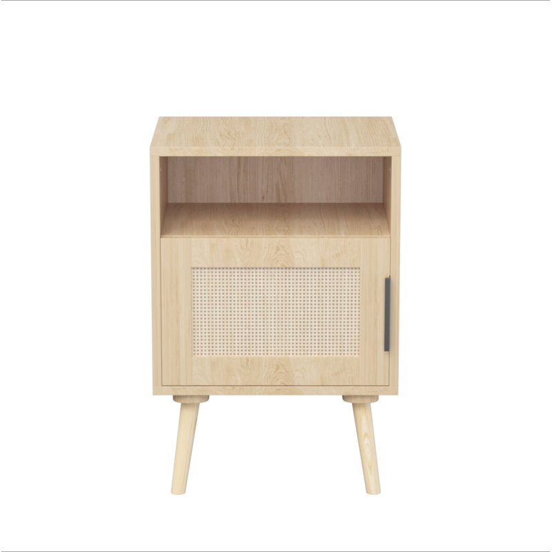 Table de chevet en rotin de 22,83 po de hauteur, table d'appoint avec porte ouverte, table de chevet décorative avec pieds en bois massif pour chambre à coucher, dortoir et petits espaces