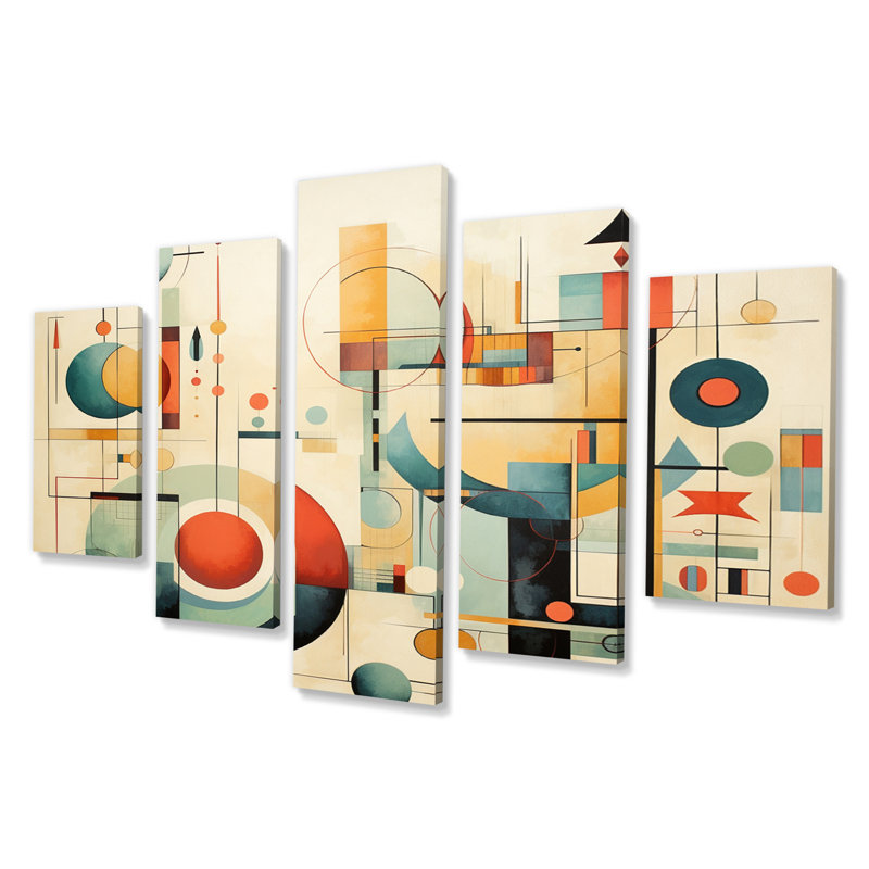 Distant Galaxies Midcentury Elegant Retro IV - Art mural moderne sur toile Midcentury - 5 panneaux