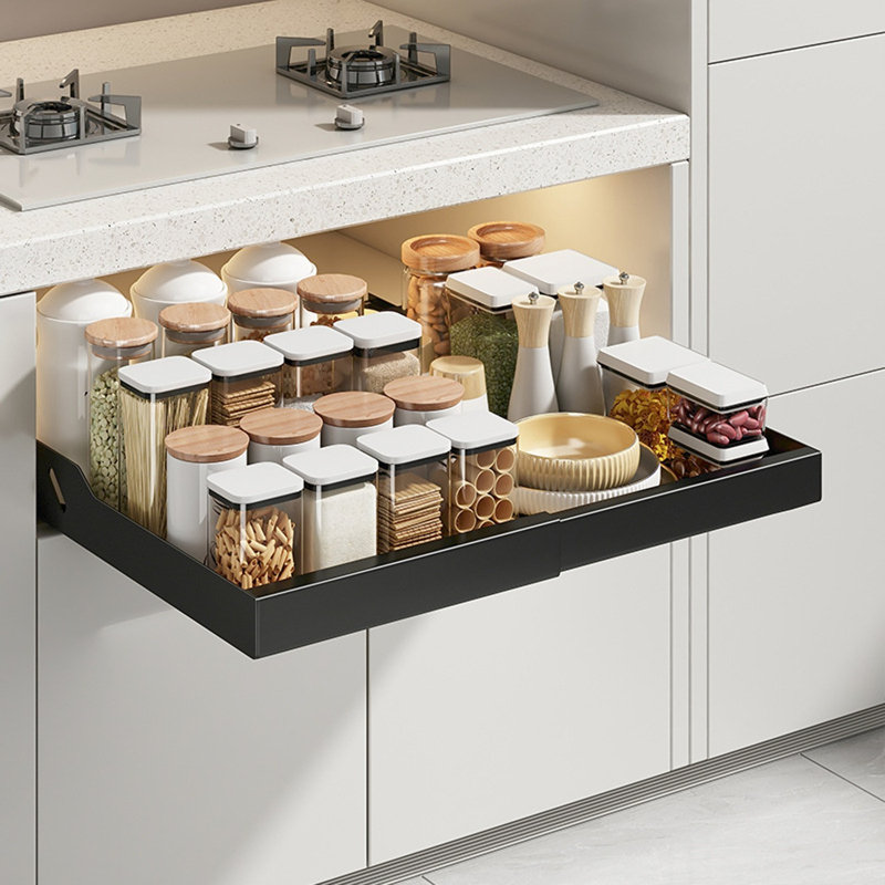 Expandable Pull Out Cabinet Organizer Adjustable Width 11.81"-16.69", Black