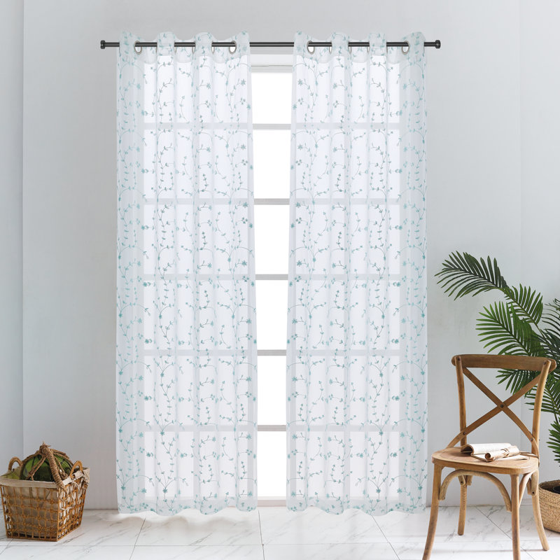 Panneau de rideau simple diaphane avec œillets Nadeen, Turquoise, l 52" x L 95"