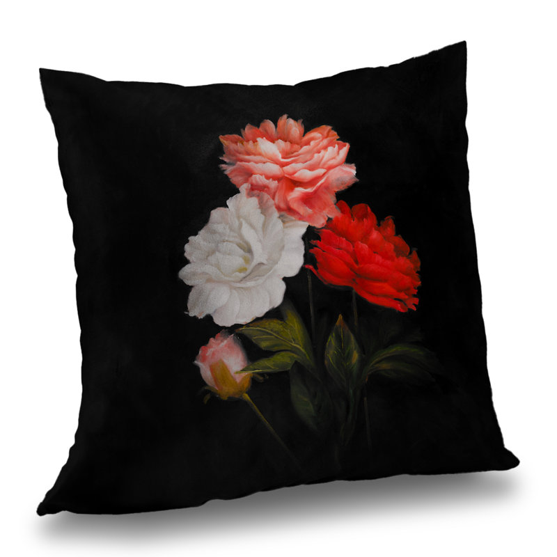 Small Bundle of Roses - Black Romantic Poly Twill Throw