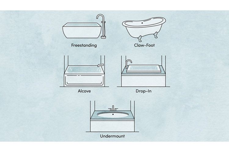 Types of bathtubs illustration