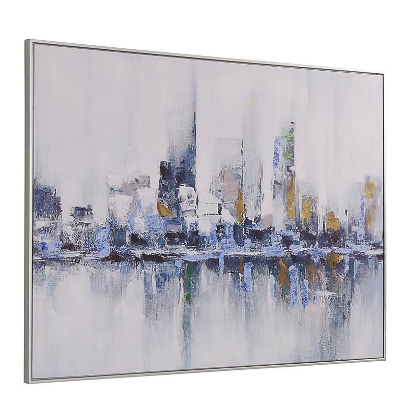 Art mural moderne abstrait 36 po x 47 po avec cadre argenté moderne, Cadre argenté, H 36 po x l 47 po x P 1,4 po