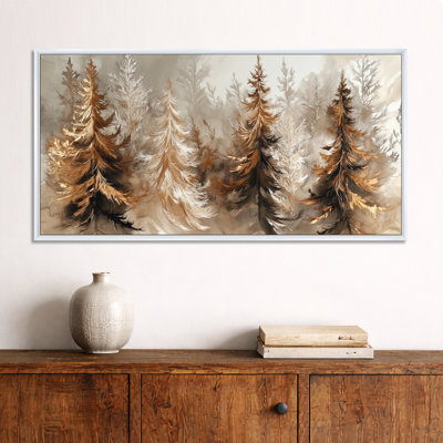 Or blanc, or et forêt d'hiver en pin noir - Art mural encadré nature, impressions sur toile nordiques