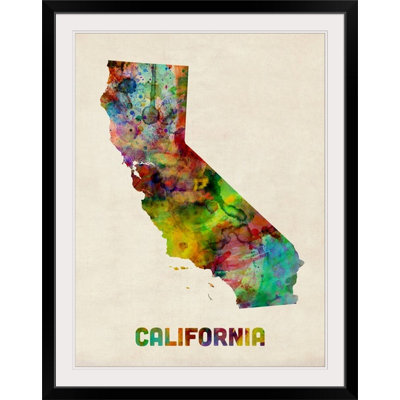 Francy «California Watercolor Map» par Michael Tompsett - reproduction
