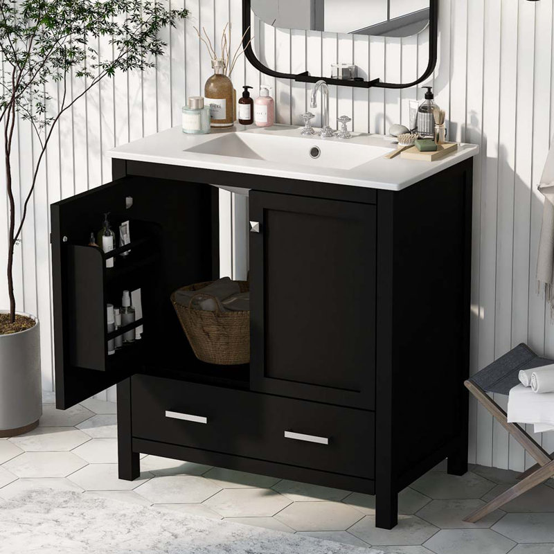 Meuble-lavabo avec lavabo simple 30 po Aira, Noir