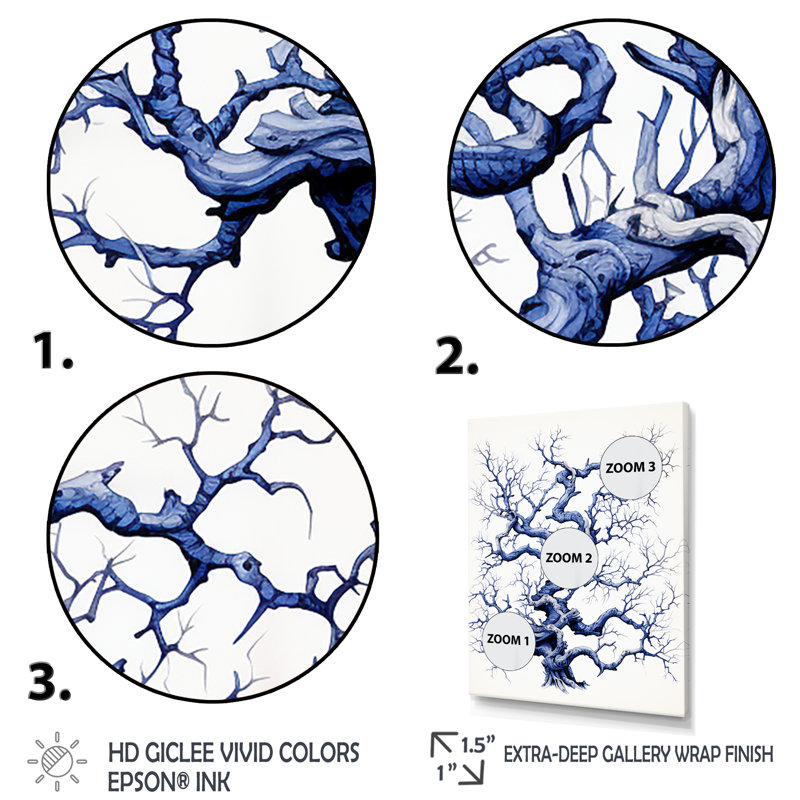«Windy White and Blue Tree Beauty II», Cadre flottant doré, H 32 po x l 24 po x P 1 po