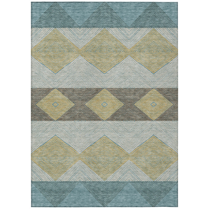 Machine Washable Indoor/Outdoor Chantille ACN2545 Geometric Rug, Teal, 2'6" x 3'10"