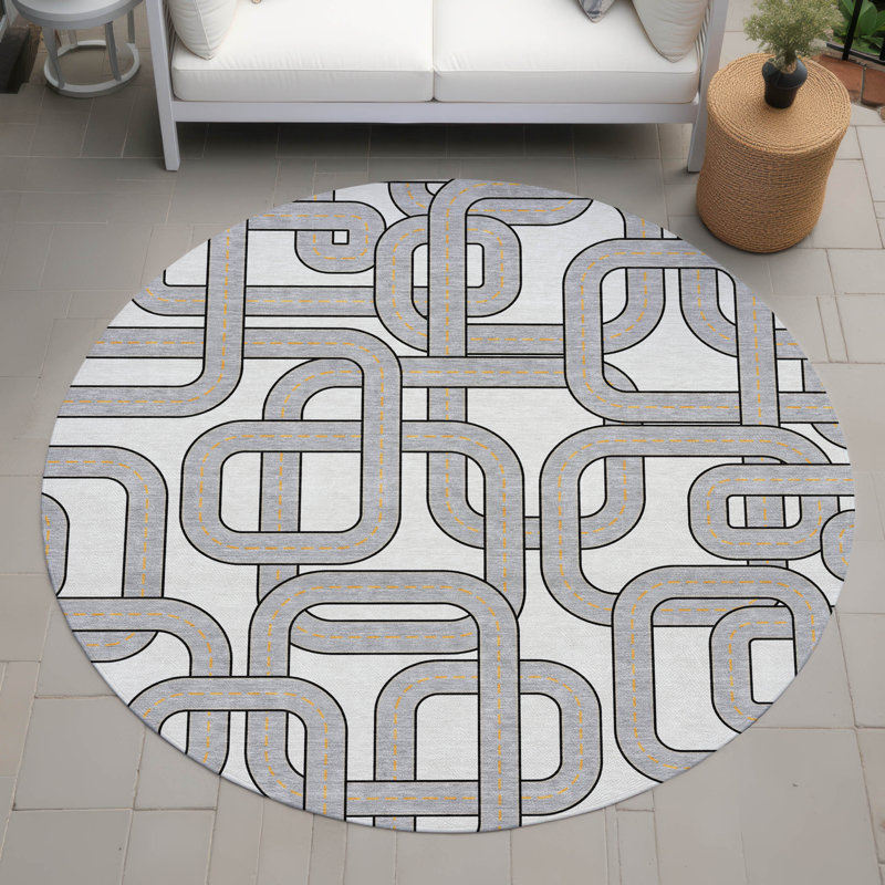 Machine Washable Indoor/Outdoor Chantille ACN2764 Kids Rug, Ivory, 8' Round