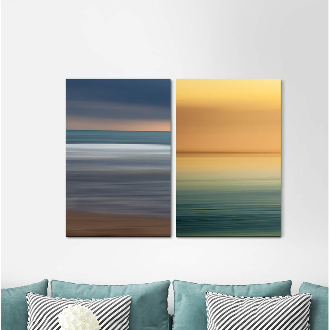 2-tlg. Leinwandbilder-Set - Grafikdruck „Horizon Minimal Sea Soft Calming Distance”