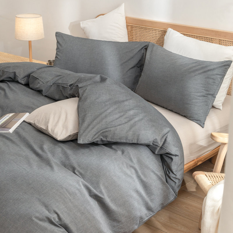 BESTOUCH Duvet Cover Set 100% Washed Cotton Linen Feel Lightweight, Twin Duvet Cover + 1 Standard Pillowcase, Dark Grey