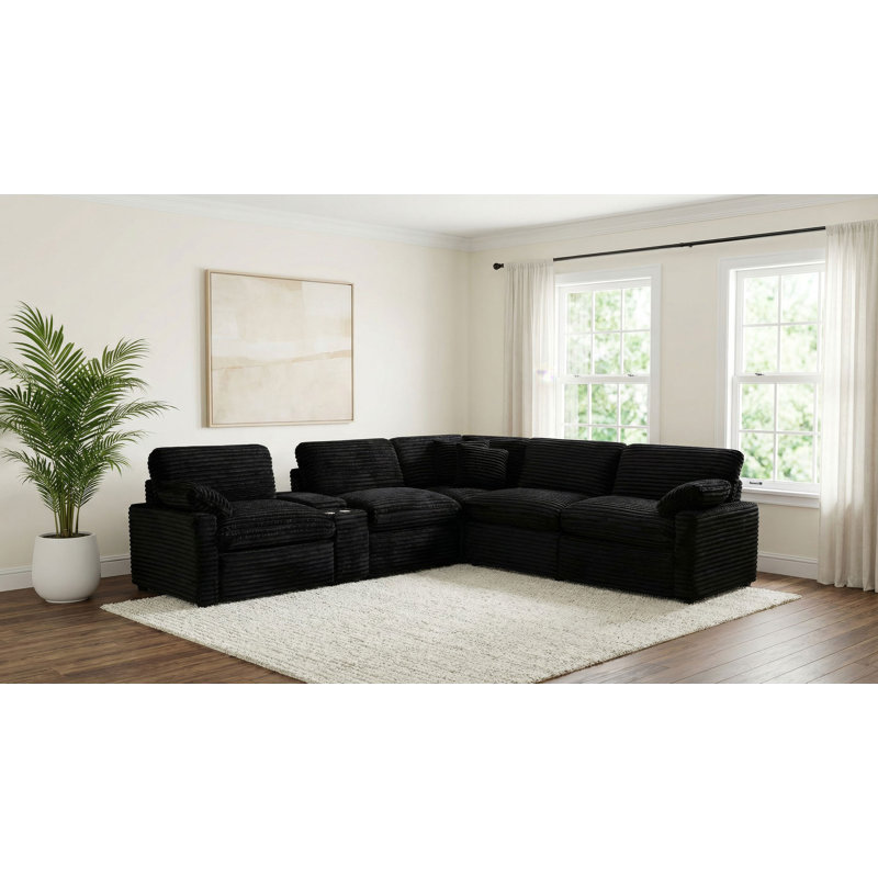 Canapé modulaire inclinable électrique 6 pièces Collins, Noir