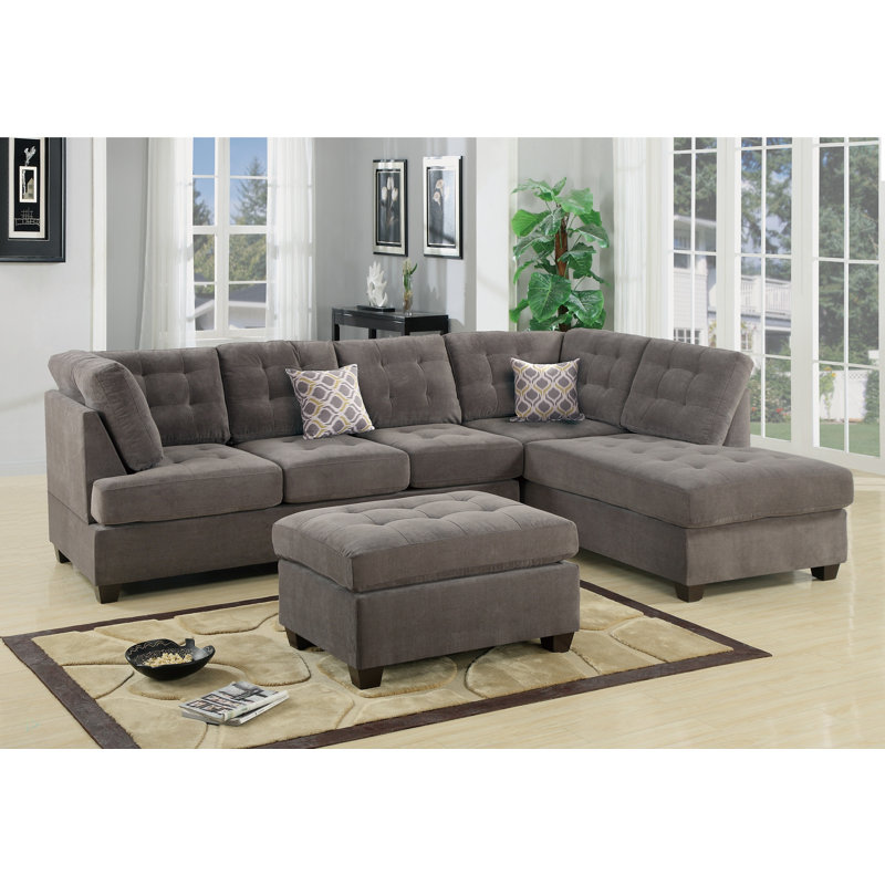 Salon modulaire en suède gaufré Canapé modulaire de couleur gris anthracite avec coussins Coussin touffeté contemporain