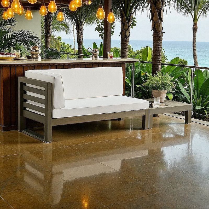 Ensemble de conversation en bois d'acacia élégant avec causeuse et table basse | Design moderne à lattes | Résistant aux intempéries