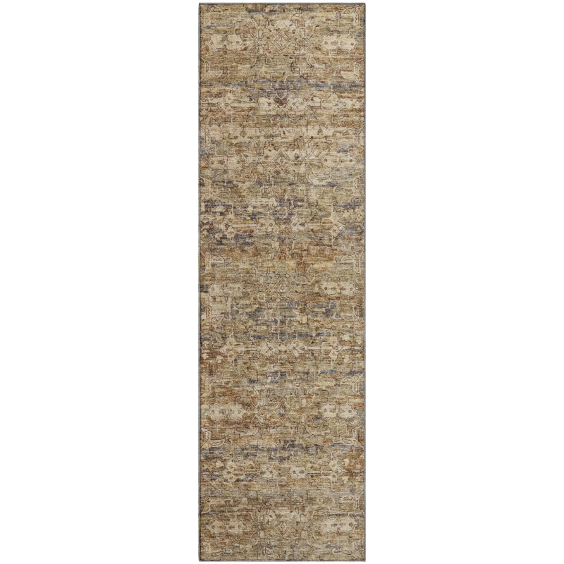Premium Machine Washable Mayfield AMF2324 Ikat Rug, 2'3" x 7'6" Runner, Brown