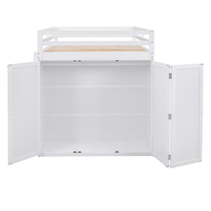 Lit mezzanine double blanc avec tiroirs, bureau et garde-robe - un bureau qui maximise le potentiel du bureau de votre chambre à coucher