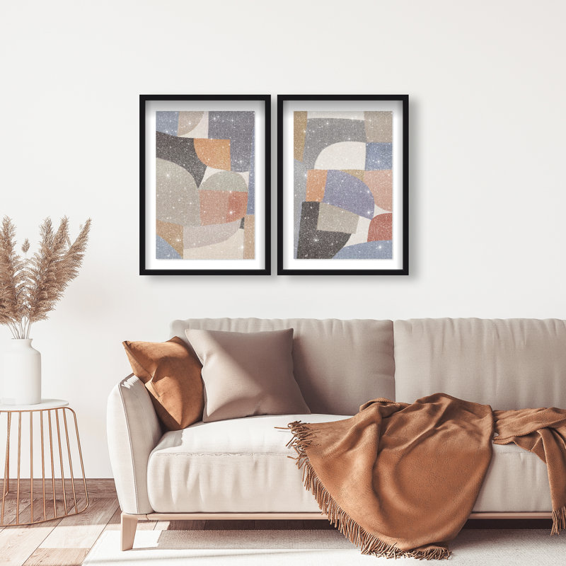 Muted Prelude Set Shadowbox Abstract Print by Oliver Gal, Black Frame, 10 x 15, 51"H x 35"W, Black Shadowbox