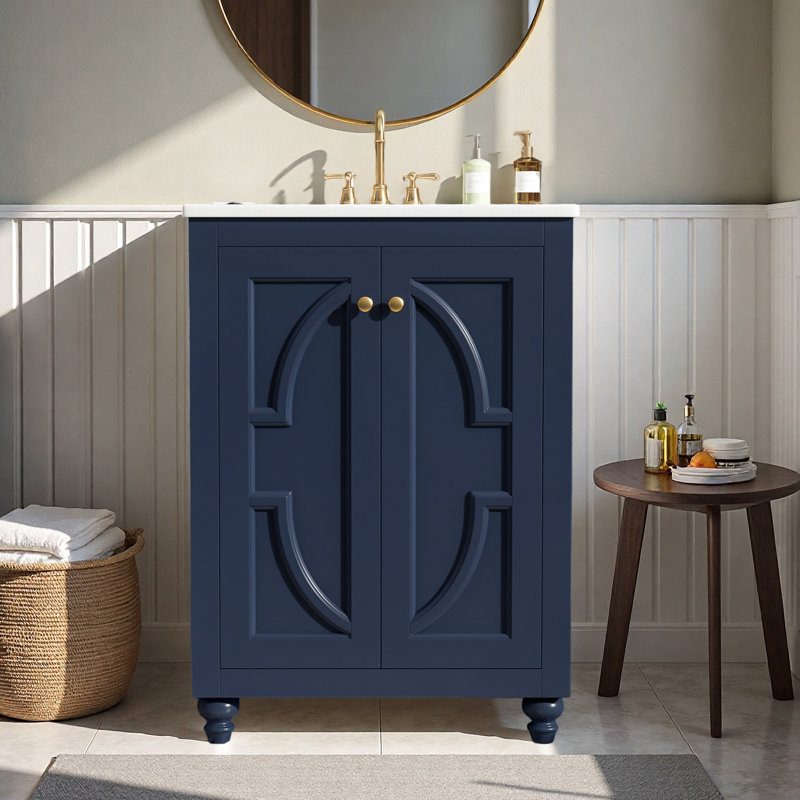 Meuble-lavabo simple autoportant 24 po avec plateau en céramique 24 po, Bleu