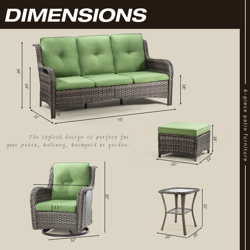 Ventress Wicker 7 - Person Patio Conversation Set with Cushions, Green