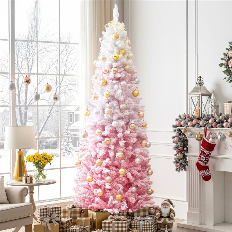 Arbre de Noël artificiel pré-éclairé, 7.5', Dégradé rose