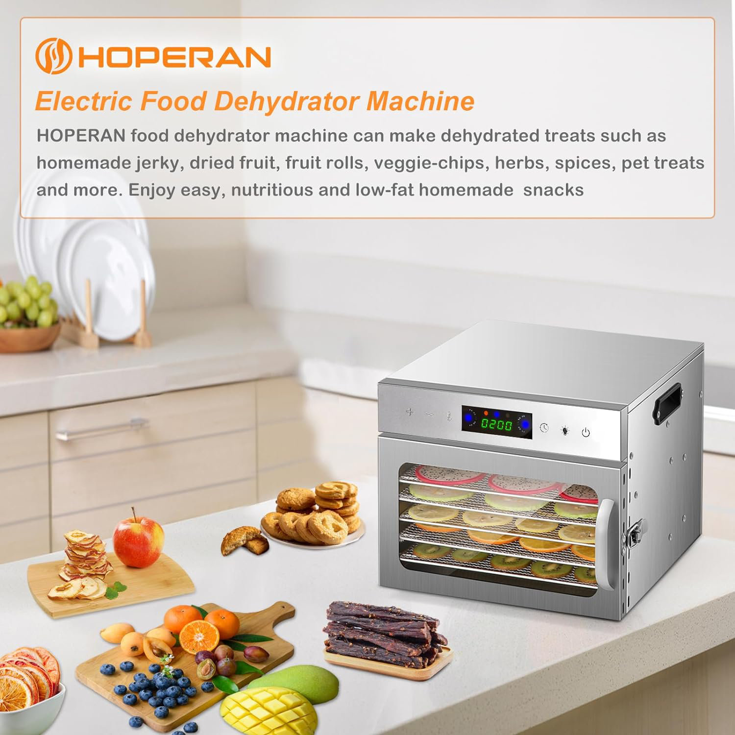 HOPERAN 8 Trays Food Dehydrators with Digital Timer and Temperature
