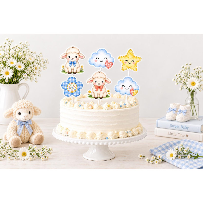 Décorations de gâteaux patchwork pour petit agneau, figurines matelassées mouton nuage étoile pour fête prénatale, pics en carton
