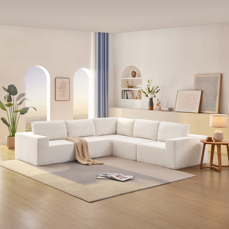 Canapé modulaire en forme de L 116 * 116 ", Tissu beige