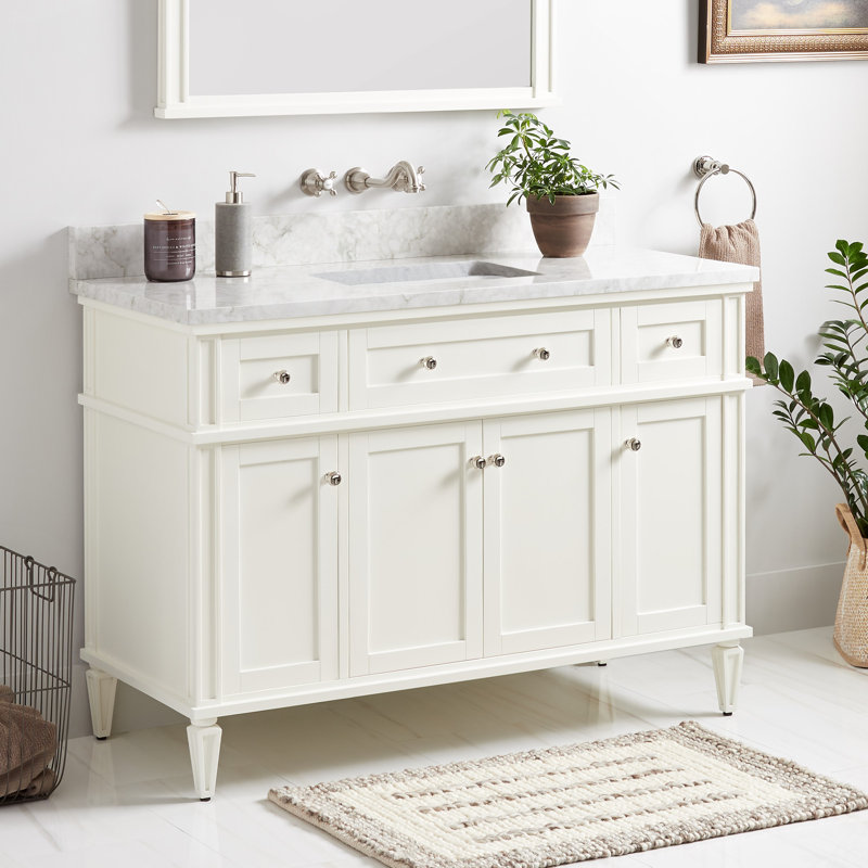 48" Elmdale Single Bathroom Vanity Set with Rectangular Undermount Sink, Arctic White Quartz, No Drillings, Soft White