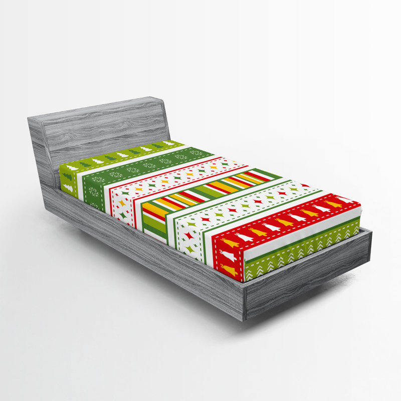 Drap-housse orange Ambesonne, Vert lime / jaune / rayé rouge, Drap-housse pour lit simple TG