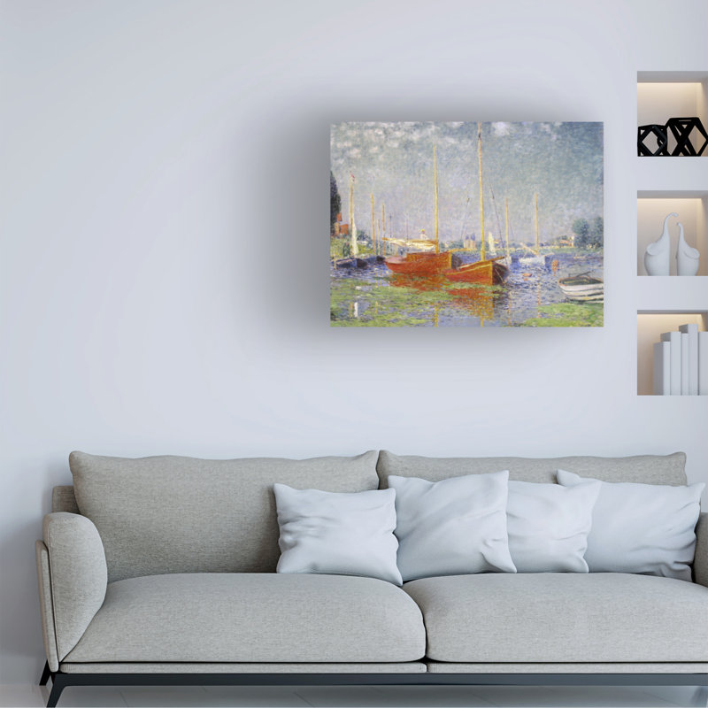 Bateaux rouges à Argenteuil sur toile, H 18 po x l 24 po x P 2 po