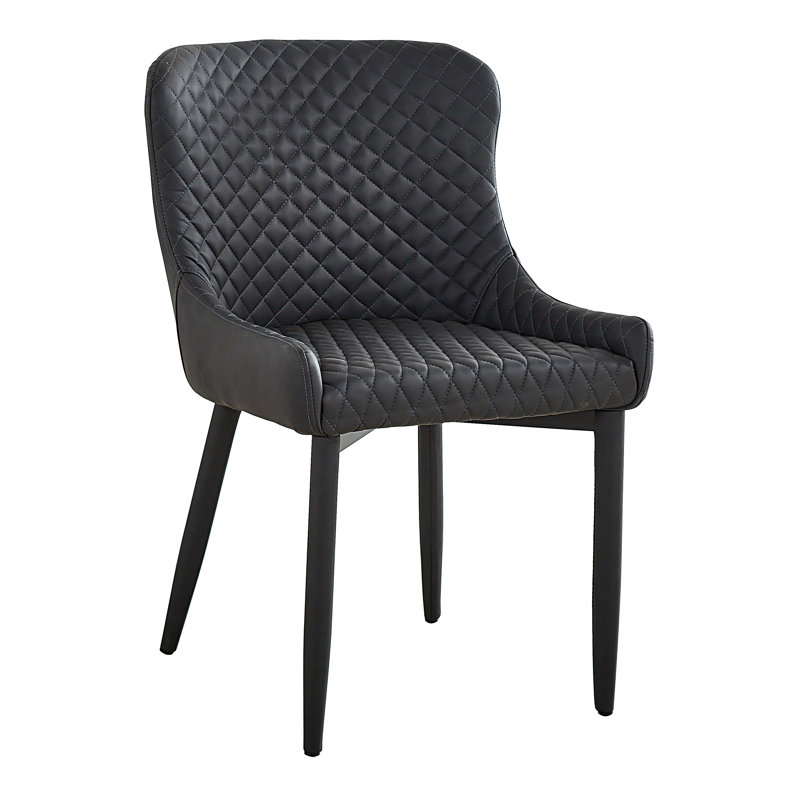 Breyonia Tufted Faux Leather Upholstered Side Chair, Dark Gray Vintage PU