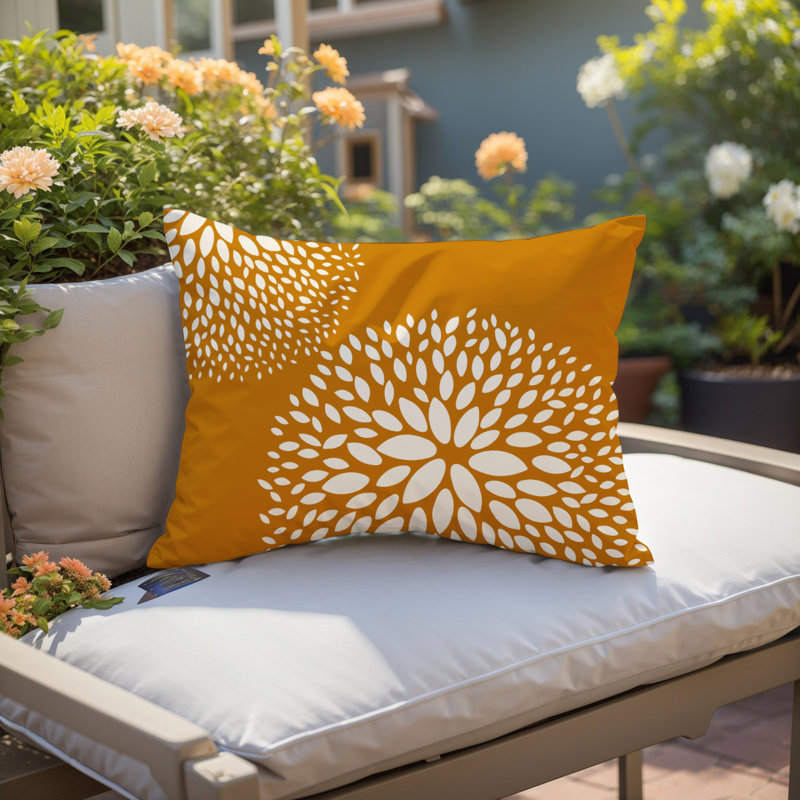 Coussin décoratif intérieur / extérieur en polyester filé floral Bavière, Orange/Crème