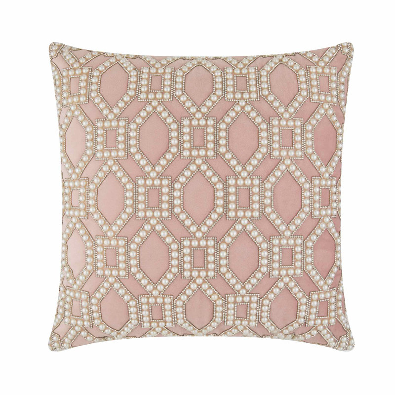Coussin Sparkles Home Faux perles, strass et insertions de plumes incluses, Carré 20 po, Fuchsia