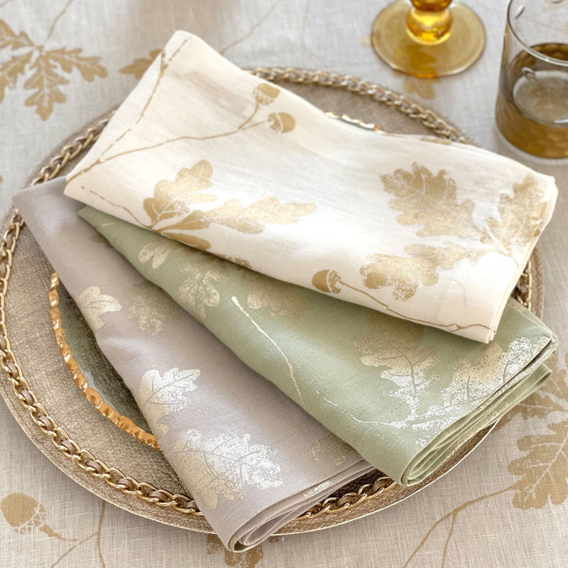 Acorn Metallic Print Linen Napkin, Gold