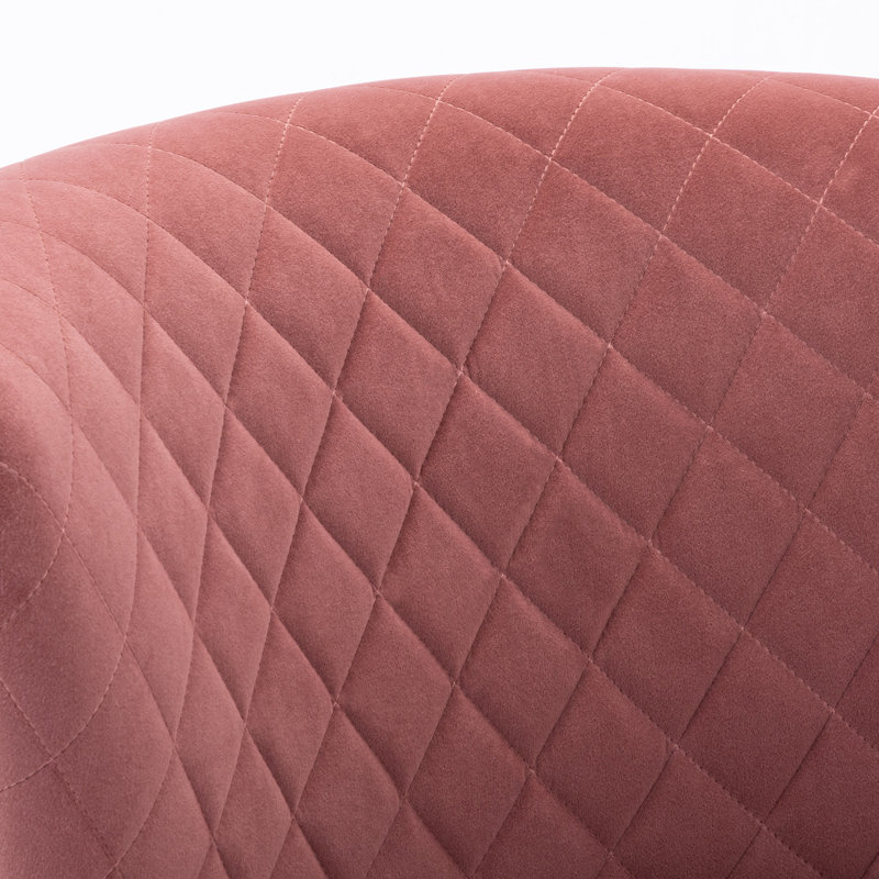 Tru 25" Wide Quilted Velvet Side Chair with Gold Legs, Pink Velvet
