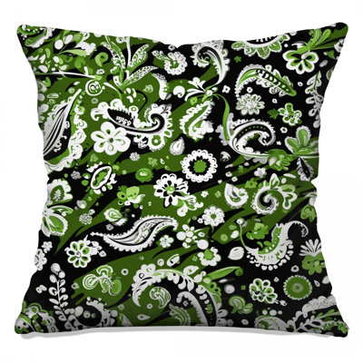 Green Black Paisley Floral Double Sided Throw Pillows