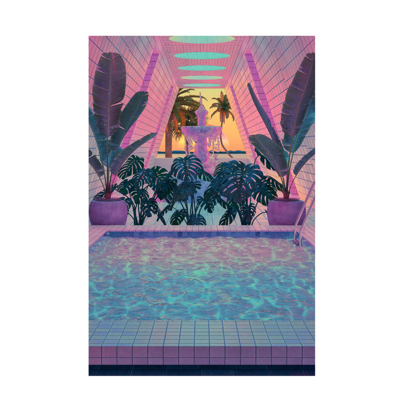 «Palm Pool» par Dekimbe Murray - reproduction d'art sur toile tendue, H 47 po x l 30 po x P 2 po