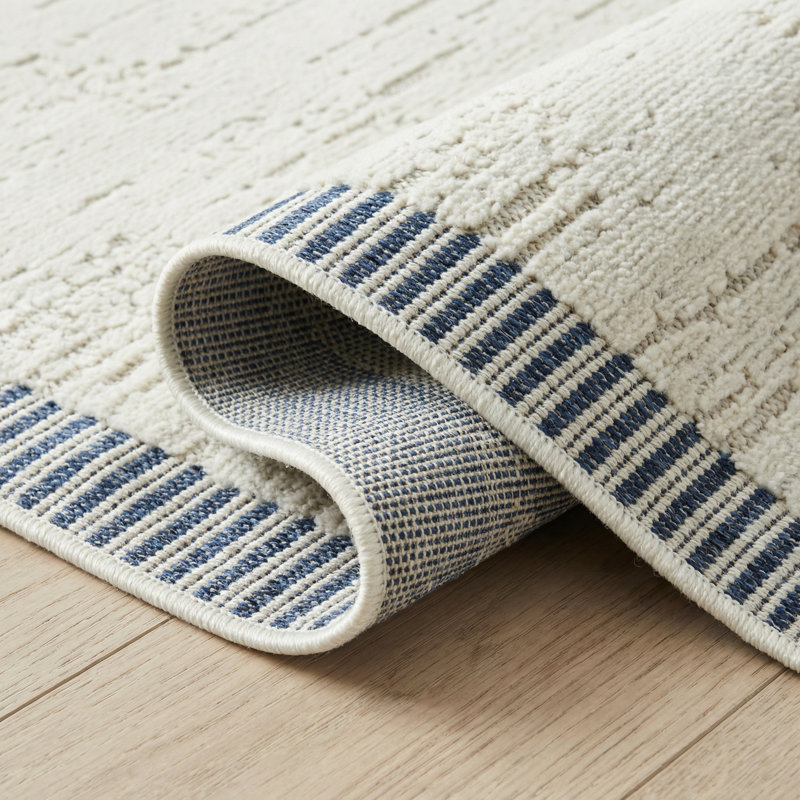Rug Branch Selene 4' x 6' (3'11" x 5'7") Cream/Blue Geometric Indoor Area Rug, Contemporary, Low Pile, Stain-Resistant Carpet - Living Room, Bedroom, Dining Room, and Kitchen