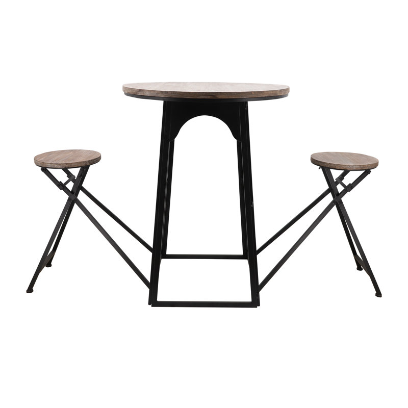 Domenique Accent Tables Metal Fir Wood Iron Space-Saving Folding Stools 30x30x41 Inches Brown Finish Home Office Bedroom Living Room Set of 3